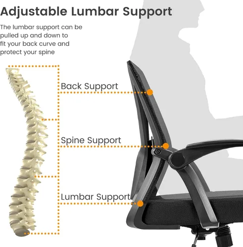 Miniatura 5 de Yaheetech Silla de oficina en casa, silla de escritorio de trabajo, silla giratoria de malla para computadora con brazos abatibles, altura Negro