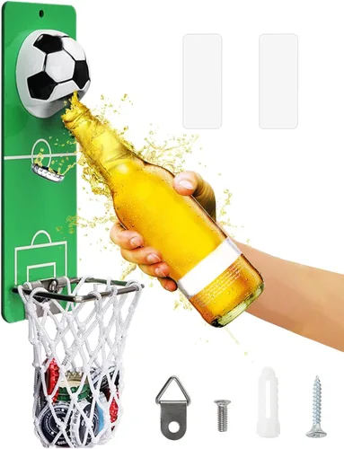 Abrebotellas magnético con receptor, abridor de botellas de cerveza de metal para montaje en pared de fútbol, ideas de regalo de cerveza novedosas