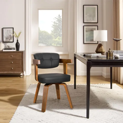 Miniatura 26 de Art Leon Silla de oficina sin ruedas, moderna de mediados de siglo, silla de escritorio tapizada de tela sin ruedas, silla con brazo decorativo