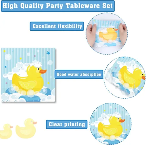 Miniatura 3 de gisgfim Juego de 96 platos y servilletas de pato de goma desechables con temática de pato, suministros para fiestas, cumpleaños, baby shower