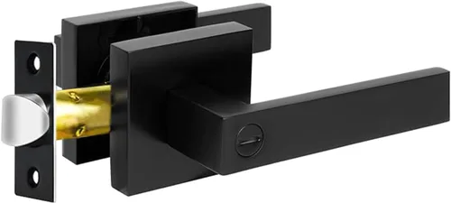 KAMOTA Palancas de puerta de privacidad, 1 paquete de manijas de puerta de color negro mate, cerraduras de puerta de cama y baño, cerraduras