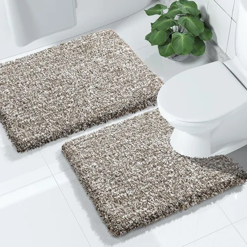 Miniatura 26 de Yimobra Juego de 2 alfombras de baño, alfombra de baño suave y absorbente y alfombra de inodoro en forma de U con respaldo antideslizante, lavable a