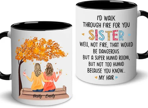 WHIDOBE Taza personalizada para hermana (2 mujeres) personalizada de 11 onzas, 15 onzas, taza de cerámica para hermana, mejores amigas con avatares,