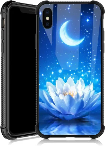 Miniatura 14 de Funda para iPhone Xs Max, diseños de girasol, estrella, cielo, cubierta trasera de cristal templado antiarañazos, esquinas reforzadas, carcasa