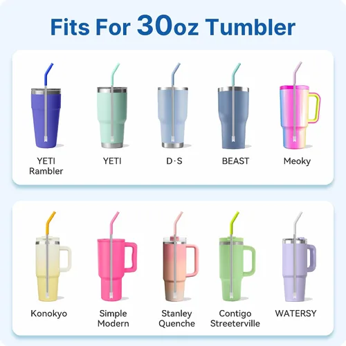 Miniatura 2 de 4 popotes de acero inoxidable para vaso Yeti de 30 onzas, pajitas de metal reutilizables con puntas de silicona para vasos de 30 onzas, popote