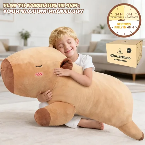 Miniatura 4 de SuzziPals Peluche de Capibara Gigante de 43 pulgadas, Animal de Peluche Gigante Realista para Alivio del Estrés y Compañía, Almohada de Grandes