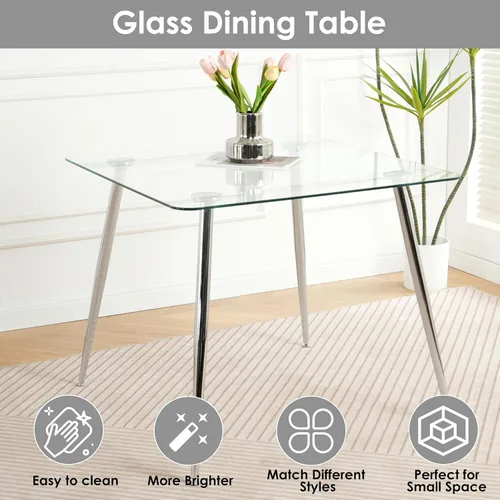 Miniatura 7 de Juego de mesa de comedor de cristal plateado para 2, juego de mesa cuadrada de lujo moderno de 36 pulgadas, juego de mesa de cocina minimalista de 3