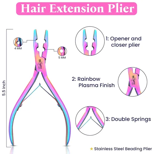 Miniatura 3 de Beauty & Crafts Micro Links - Kit de extensiones de cabello - Alicates para cerrar y quitar cuentas de acero inoxidable, extensiones de cabello