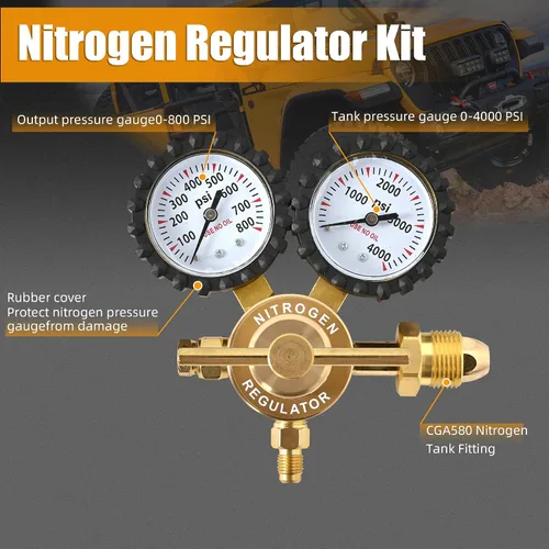 Miniatura 8 de Kit de llenado de choque de nitrógeno con portabrocas Schrader sin pérdida de calibre de nitrógeno de 700 psi, compatible con golpes con una válvula