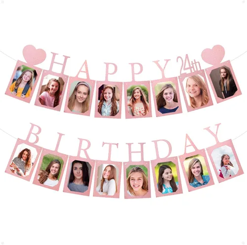 Miniatura 8 de Decoraciones y suministros de feliz cumpleaños 19 para niñas, pancarta de fotos de cumpleaños de oro rosa para mujeres