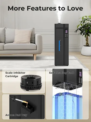 Miniatura 8 de Humidificador de habitación grande de 13L/3.43 galones, cobertura de 800 pies², tiempo de funcionamiento de 100H, control automático de humedad