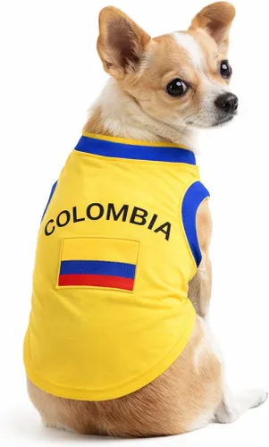 Miniatura 2 de Petitebella Colombia & Flag - Camisa para perro cachorro (amarillo, talla XS)