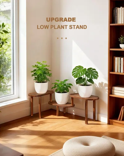 Miniatura 4 de Estante de plantas cóncavo de interior, soporte de plantas ovalado deformable de 3 niveles, soporte largo para macetas para múltiples plantas