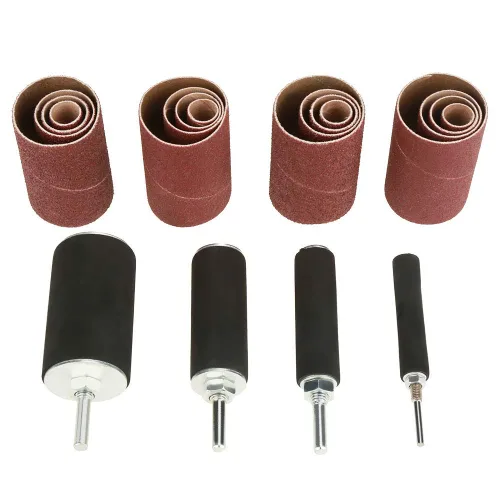 Miniatura 6 de Kit de lijadora de tambor, juego de tambor de lijado, 20 piezas para prensa de taladro, incluye 4 tambores de goma, 16 fundas de banda de lijado
