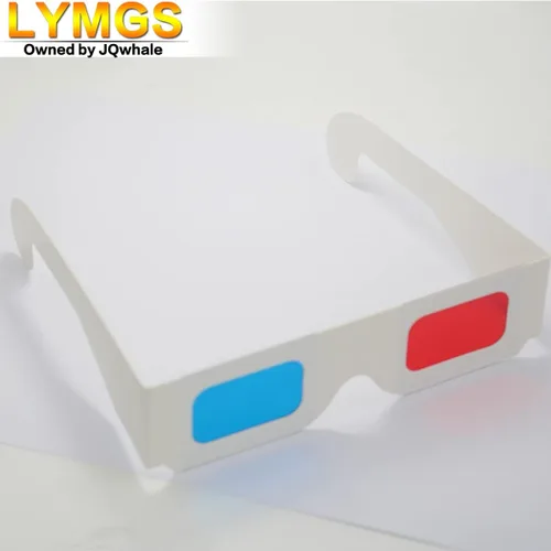 Miniatura 6 de 10 pares de gafas de papel 3D, lentes rojas y cian en marco blanco, cartón anaglifo para películas, plegado en funda protectora