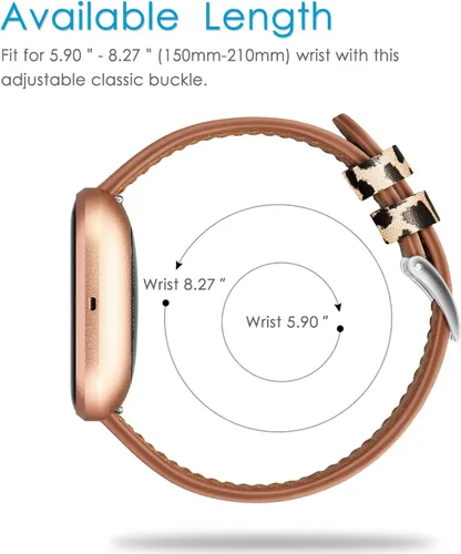 Miniatura 6 de Fintie Correas compatibles con Fitbit Versa 2 1 y Lite Edition, correa de repuesto de cuero genuino, correa de repuesto de leopardo clásico