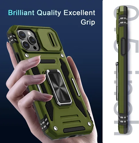 Miniatura 59 de DEERLAMN Funda para iPhone Xs Max con funda deslizante para cámara + protector de pantalla, soporte giratorio de anillo de grado militar a prueba