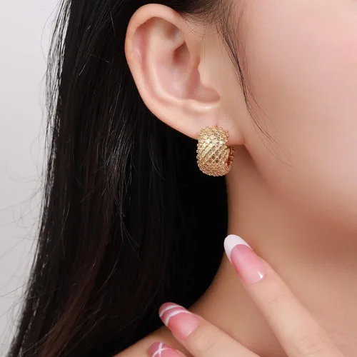 Miniatura 5 de Aretes de aro, aretes de acero inoxidable chapados en oro personalizado, Acero inoxidable, Sin gemas.