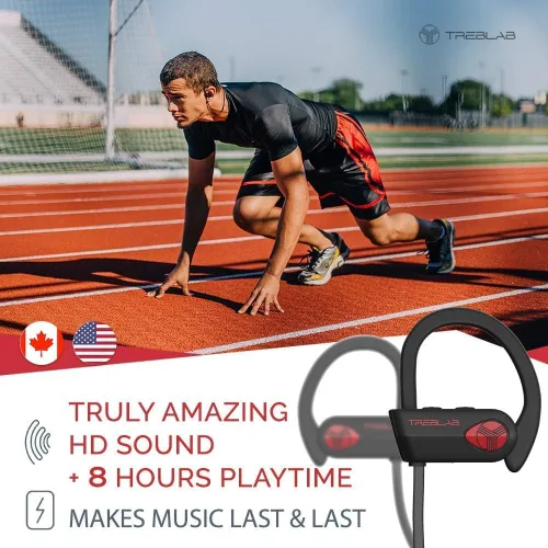 Miniatura 3 de TREBLAB Auriculares para correr Bluetooth XR500, IPX7 impermeables, con cancelación de ruido, ajuste seguro, auriculares deportivos inalámbricos