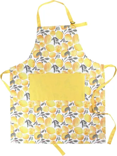 Adjustable Designer Kitchen Apron for Adults | Cotton Cooking Apron with Pockets and Adjustable Neck Buckle limones amarillos