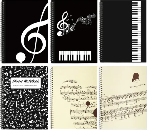 Miniatura 5 de Cuaderno con hojas en blanco para música, composición, manuscrito, con diseño de teclado de piano, 50 hojas, 26 x 19 cm., negro (Black Piano)