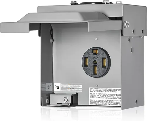 SURAIELEC Caja de Salida para RV de 50 Amperios, Salida Eléctrica para RV Cerrada con Cerradura, NEMA 14-50R 125V/250V, Caja de Alimentación