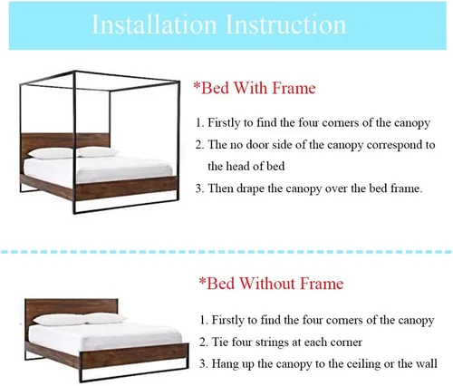 Miniatura 6 de Cortinas de Dosel para Cama Individual - Dosel de 4 Esquinas para Camas, Dosel de Cama para Niñas y Adultos, Decoración de Dormitorio