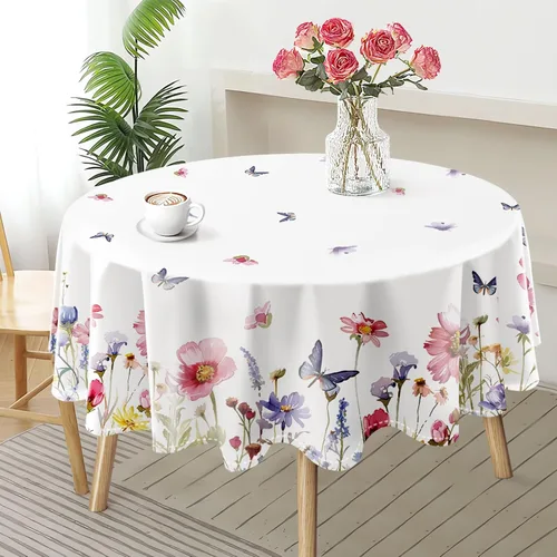 Miniatura 8 de Mantel de primavera de 60 pulgadas, diseño floral de flores silvestres, resistente a las manchas y a las arrugas, lavable, para interiores