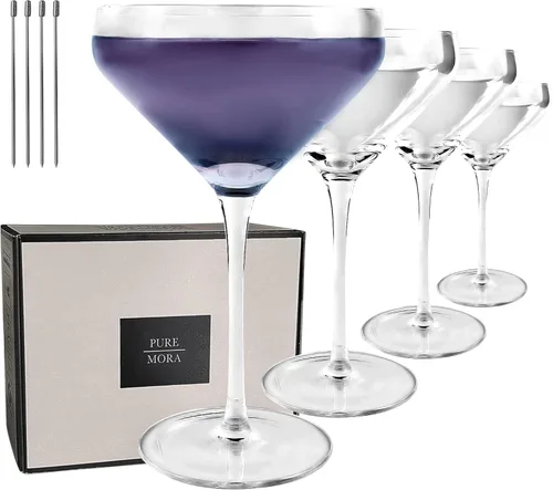 Miniatura 10 de MORA PURE Copas de Martini, Juego de 4 de 7 onzas - Cristal Premium Soplado a Mano para Cócteles, Martinis, Bar en Casa, Cosmos, Gimlet, Fiestas