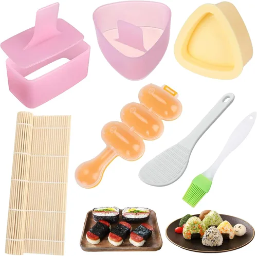 Miniatura 9 de 10 piezas de juego de moldes Onigiri, kit de moldes para hacer musubi de arroz, molde de prensa para bolas de arroz antiadherentes, molde para hacer