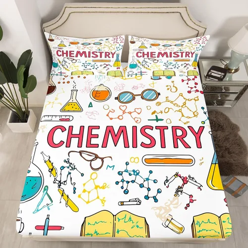 Miniatura 10 de Juego de ropa de cama ajustable con fórmula informática para niños y niños, diseño de geometría de acuarela, números, fórmula matemática, juego