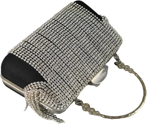 Miniatura 6 de Boutique De FGG Bolso de mano de cristal con borla, elegante bolso de noche para novias, bolsos de diamantes de imitación de fiesta de boda