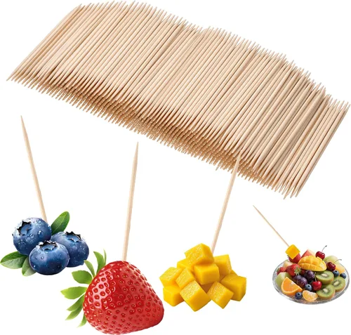 Miniatura 8 de Palillos de dientes de abedul natural para dientes, paquete de 300, palillos de madera de 2.5 pulgadas para aperitivos, frutas y barbacoas, suaves