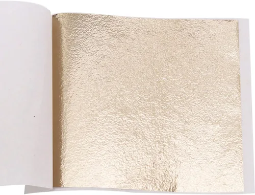 Miniatura 16 de Hojas de Pan de Oro de Imitación - KINNO Lámina Dorada Champán Multiusos para Hogar, Pared, Marco, Techo, Decoración de Muebles, 100 Hojas de 3.15