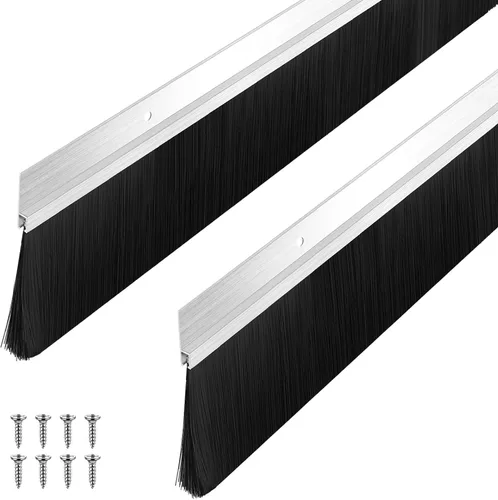 Miniatura 23 de Frienda Juego de 4 cepillos para puerta, cepillo de barrido inferior, burlete de aluminio para puerta con tornillos para huecos de hasta 1 pulgada