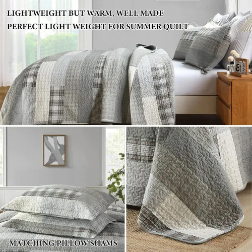 Miniatura 6 de Y-PLWOMEN Colchas de tamaño Queen – Juego de cama de 3 piezas ligero reversible tamaño Queen 100% algodón gris Queen para todas las estaciones