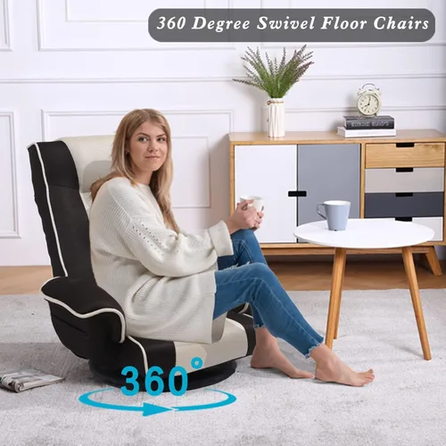 Miniatura 6 de Silla de suelo giratoria de 360 grados para juegos con reposabrazos, silla plegable de piso con respaldo acolchado de múltiples ángulos, sofá