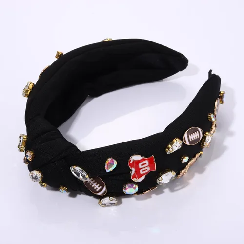 Miniatura 4 de mokkia Diadema de fútbol para mujer, accesorios de fútbol para mamá, accesorios de cristal con diamantes de imitación con nudo superior ancho