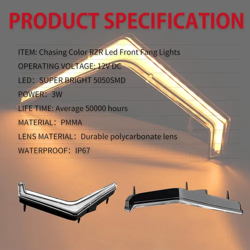 Miniatura 8 de RZR - Luz LED intermitente ámbar, color DRL de persecución de sueños, montaje de luz de colmillo frontal, compatible con POLARIS RZR XP 1000/XP