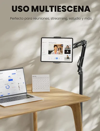 Miniatura 8 de Soporte de piso para tableta, soporte de metal giratorio de 360 grados, soporte para iPad de altura y ángulo ajustables, soporte universal