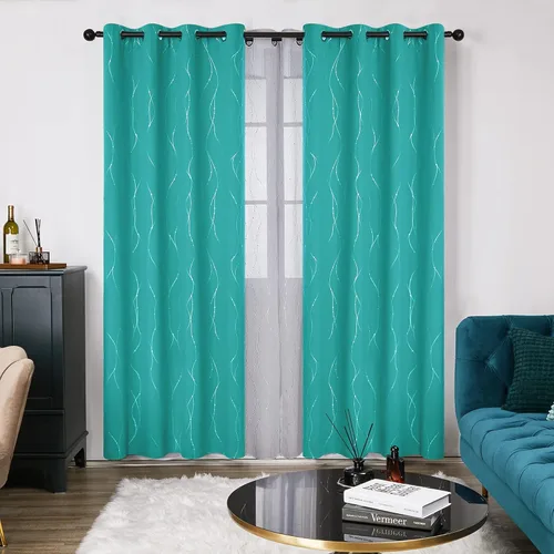 Miniatura 2 de Deconovo Cortinas blackout para ventana grande, 108 pulgadas de largo, con reducción de ruido, patrón de líneas onduladas y puntos