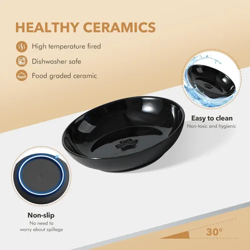 Miniatura 3 de Havniva Platos elevados de cerámica para gatos, cuenco para alimentos y agua con 2 estilos de soporte, juego de cuencos elevados ajustables para 2
