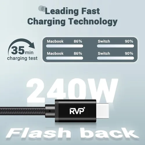 Miniatura 2 de Cable de datos USB-C (paquete de 2, 240 W), nailon trenzado de 48 V 5 A por RVP+