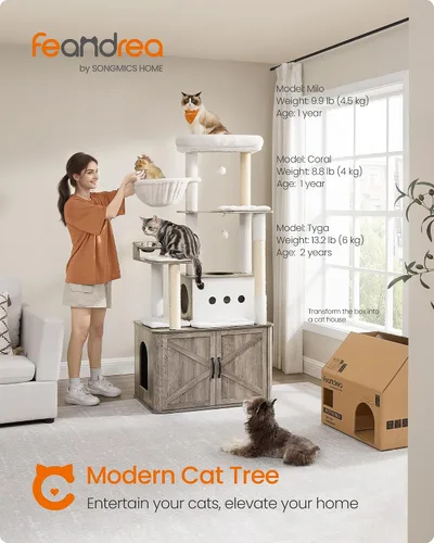 Miniatura 2 de Feandrea Árbol para gatos, torre para gatos de 66.9 pulgadas con caja de arena, condominio grande con estación de alimentos, almacenamiento, postes