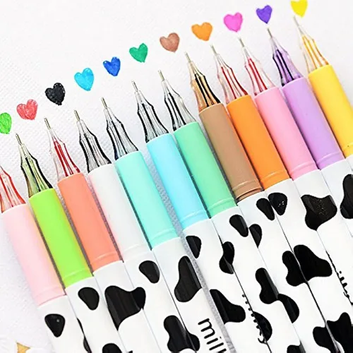 NYKKOLA Bolígrafo de gel con diseño de vaca lechosa, 12 bolígrafos extrafinos de 0.014 in, perfectos para suministros escolares de oficina, regalos