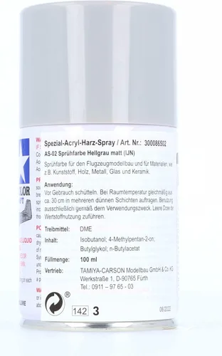 Miniatura 2 de TAMIYA Aeronave Spray AS-2 Gris Claro Acrílico TAM86502 Imprimadores y Pinturas Laca
