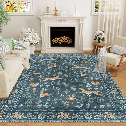 Miniatura 80 de DUKINO Alfombra de área de 6 x 9 pies, alfombra floral para sala de estar, ligera, antideslizante, lavable, alfombra de interior de pelo bajo