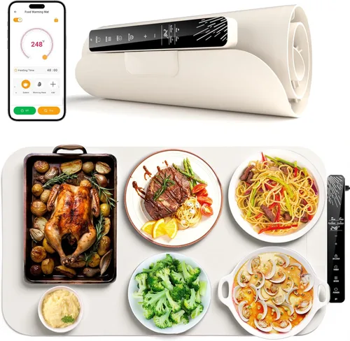 Monteka Tapete de calentamiento para alimentos de 24.8"×15", bandejas de calentamiento eléctrico con aplicación y control de botón, alfombrilla de