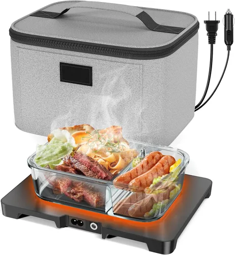 Miniatura 8 de Lonchera eléctrica con calentador de alimentos - 12V/24V/110V Horno portátil 3-en-1, calentador de alimentos para automóvil, mini microondas Negro