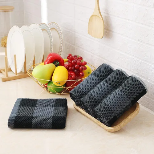 Miniatura 5 de Homaxy Toallas de cocina a cuadros de 100 % algodón, 13 x 28 pulgadas, súper suaves y absorbentes, para secar platos, paquete de 4, negro y gris